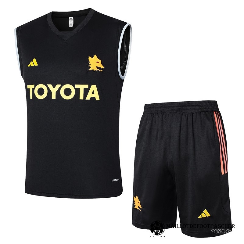 Entrainement Sans Manches Ensemble Complet AS Roma 2023 2024 Noir Maillot De Foot Personnalisé Pas Cher